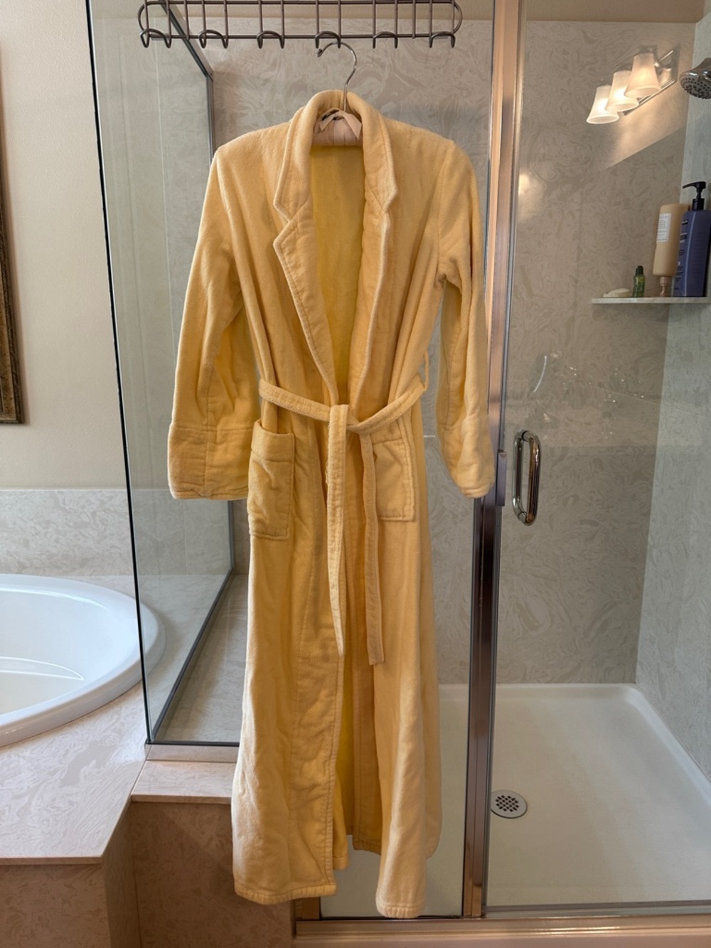 Plush Long Women's Bathrobe - Cream Robe with Belt